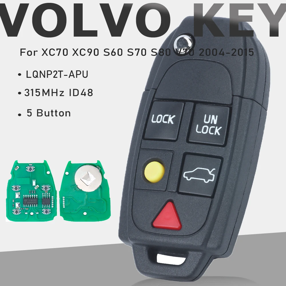 KEYECU LQNP2T-APU 5 Button Remote Key Keyless 315MHz ID48 Chip Fob for Volvo XC70 XC90 S60 S70 S80 V70 2004-2015