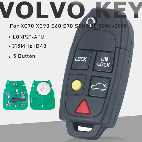 KEYECU LQNP2T-APU 5 버튼 원격 키 열쇠가없는 315MHz ID48 칩 Fob for Volvo XC70 XC90 S60 S70 S80 V70 2004-2015 KEYECU LQNP2T-APU 5 버튼 원격 키 열쇠가없는 315MHz ID48 칩 Fob for Volvo XC70 XC90 S60 S70 S80 V70 2004-2015