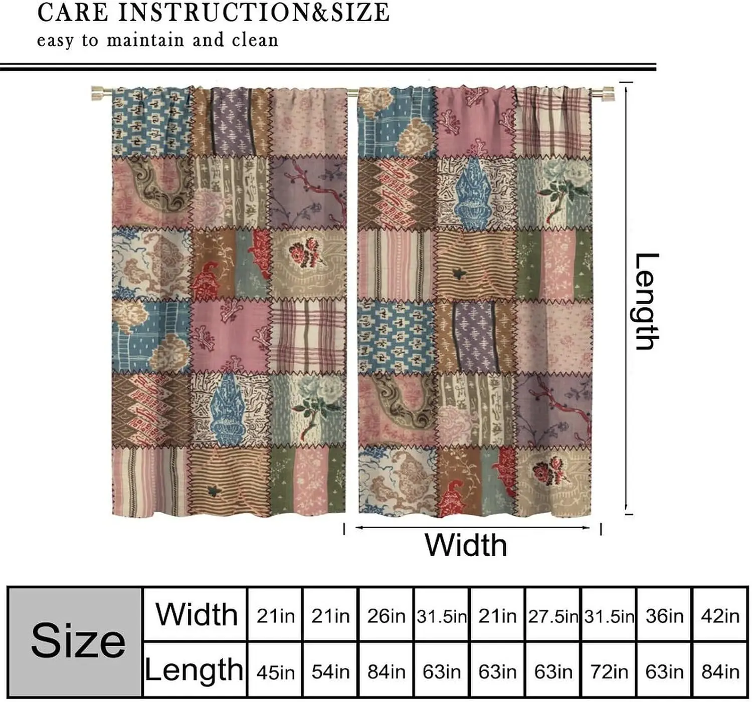 Grid Splicing Old Style Paisley Floral Striped Blackout Rod Pocket Curtain Muted Tone Soft Rustic Print Homestay Bedroom Rest