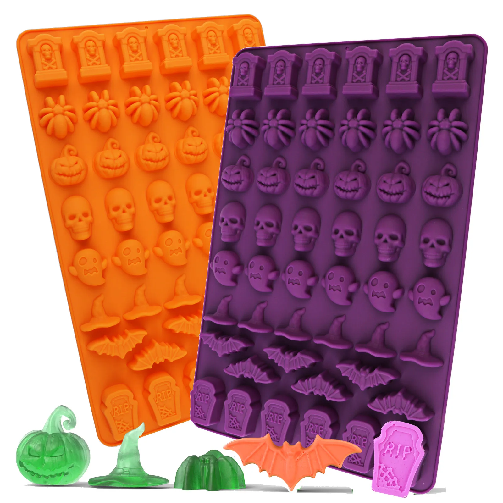 3 Arten von Halloween-Silikonformen zur Auswahl, aus lebensmittelechtem Silikonmaterial, antihaftbeschichtet und leicht zu entformen, hochtemperaturbeständig, geeignet für Schokolade, Süßigkeiten, Kuchendekoration und DIY-Backwerkzeuge. – Detail 5