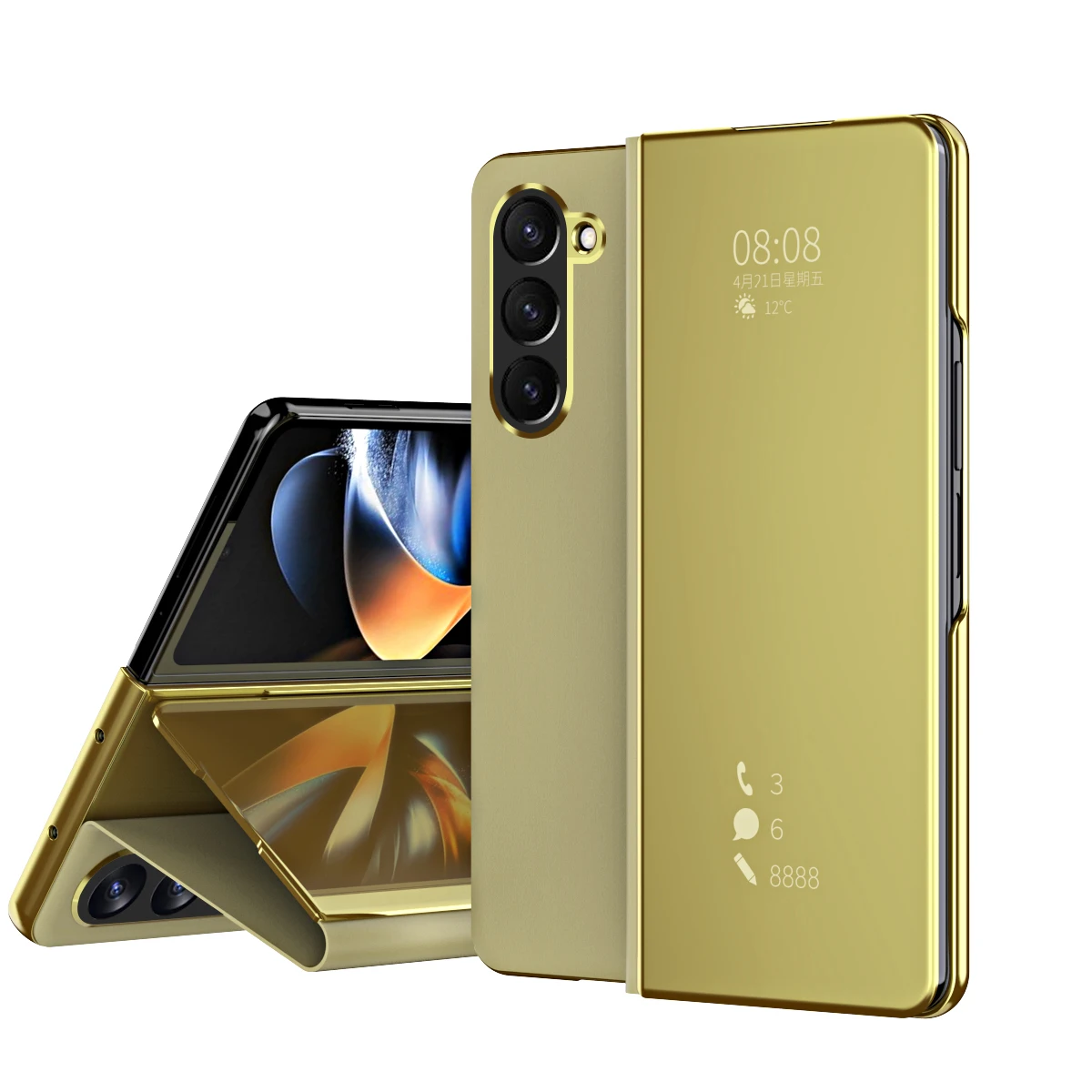 

Luxury Leather Electroplated Front Cover Kickstand Shockproof Non-flip Call Answer Protective Case For Samsung Z Fold 7 6 5 4 3