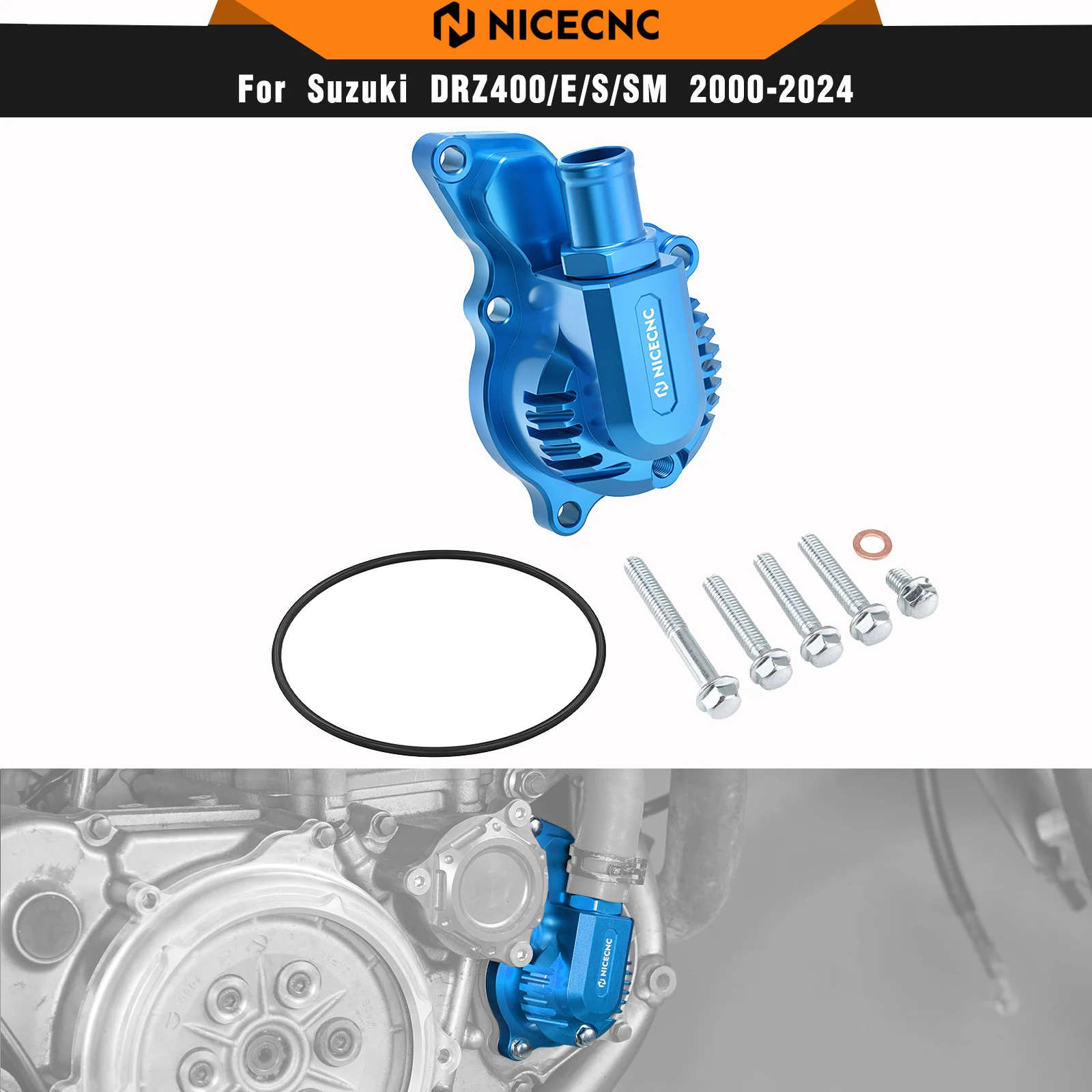 NICECNC Water Pump Cover For Suzuki DRZ400 E S SM DRZ400E DRZ400S DRZ400SM DRZ 400E 400S 400SM 2000-2024 2023 2022 6061 Aluminum