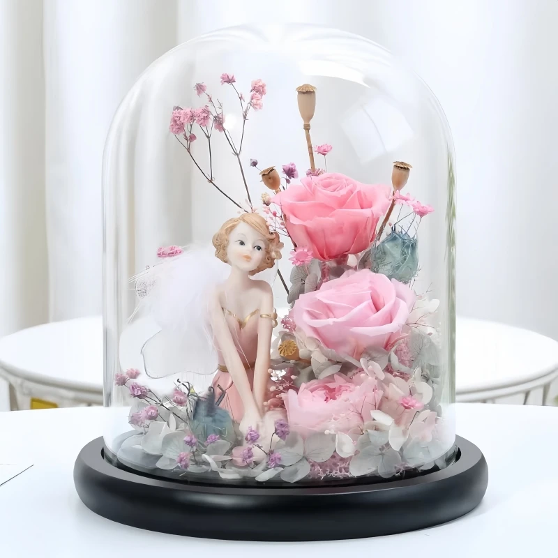 23*30cm Big Size Glass Dome Vase Home Decoration Different Base Cake Foodie Transparent Glass Cover Birthday DIY Friend Gift