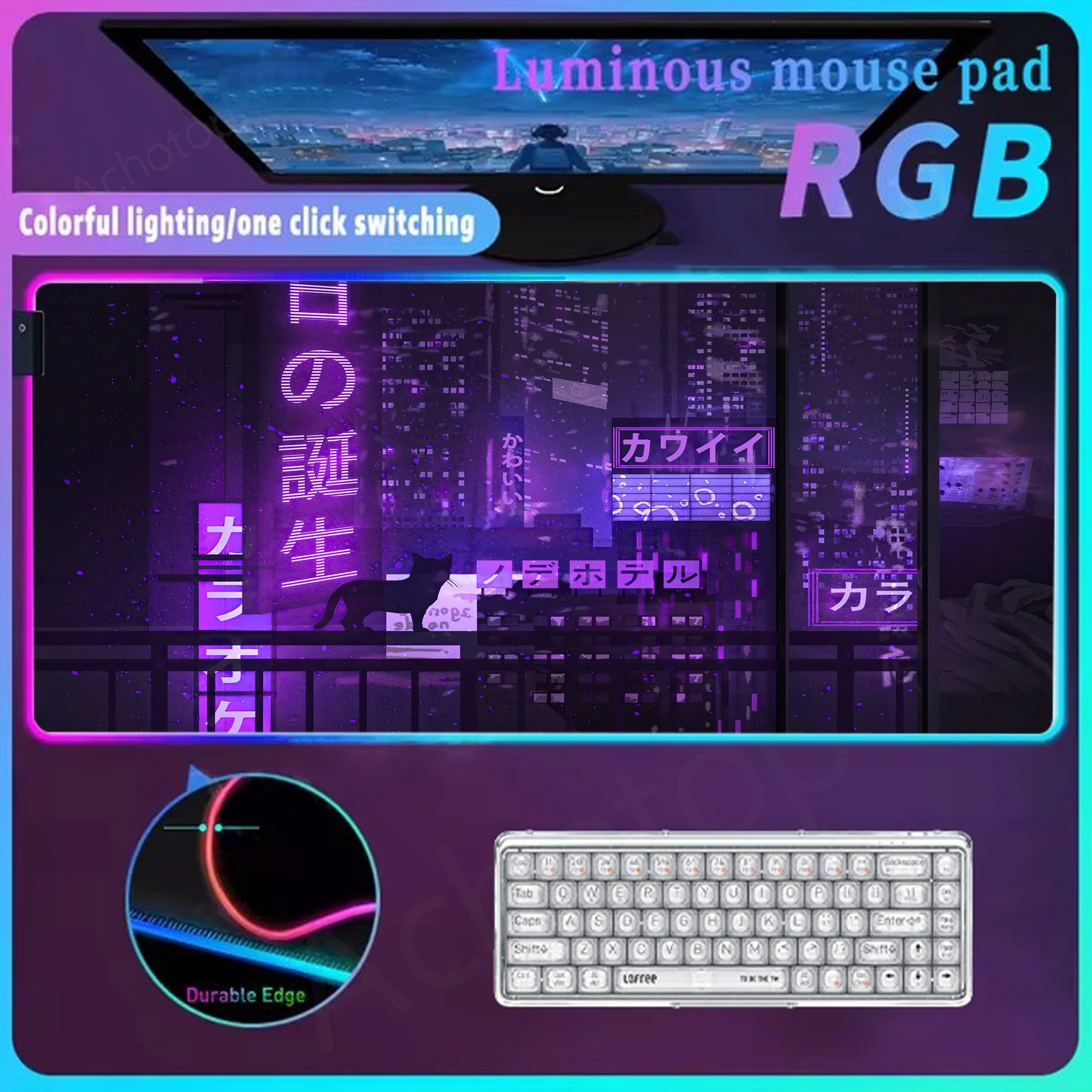 Neon City Rgb Mouse Pad Luminous Mousepad Glow Personality Mat Gaming Accessories Table Carpet Pixel Japan Street Led Mouse Mat