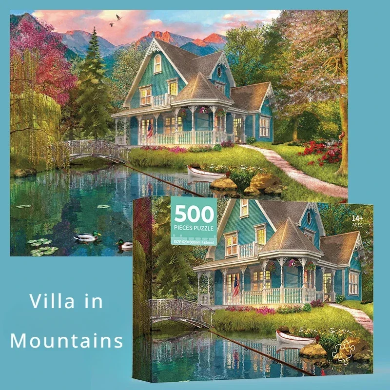 52*38cm Paper Jigsaw Puzzle 500PCS Villa in Mountains Landscape Adult Stress Relief Children Educational Entertainment Christmas