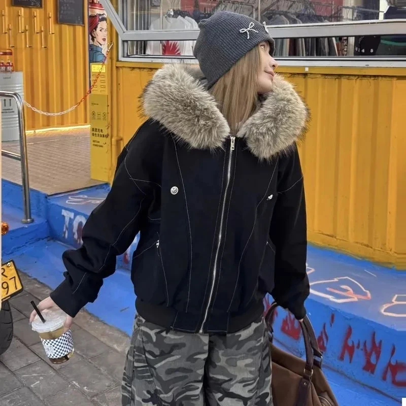 

Зимнее женское пальто 2025, новое повседневное толстое теплое женское пальто-парка, уличная одежда, свободное короткое пальто с капюшоном и воротником из искусственной норки для пары