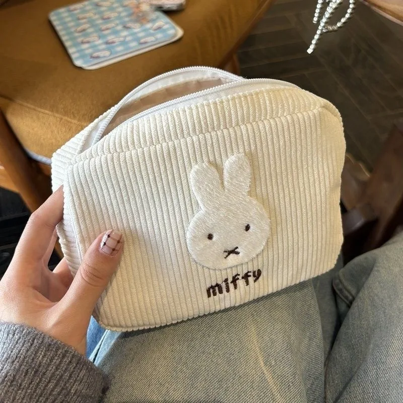 

New Kawaii Miffy Cute Little Rabbit Corduroy Large-capacity Cosmetic Bag Portable Pen Case Sanitary Napkin Storage Bag Girl Gift