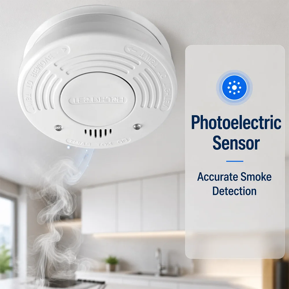CCEsafety Smoke Detector For Home CE EN14604 Fire Alarm Photoelectric Smoke Sensor With 10 Years CR123A Battery Hush Button