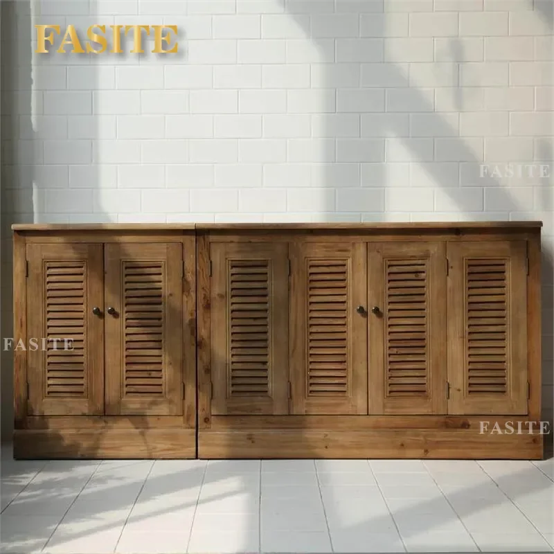 Mueble de almacenamiento lateral para zapatos, estilo campestre francés americano, con puerta veneciana, de cedro antiguo, color Maillard vintage, para decoración del hogar
