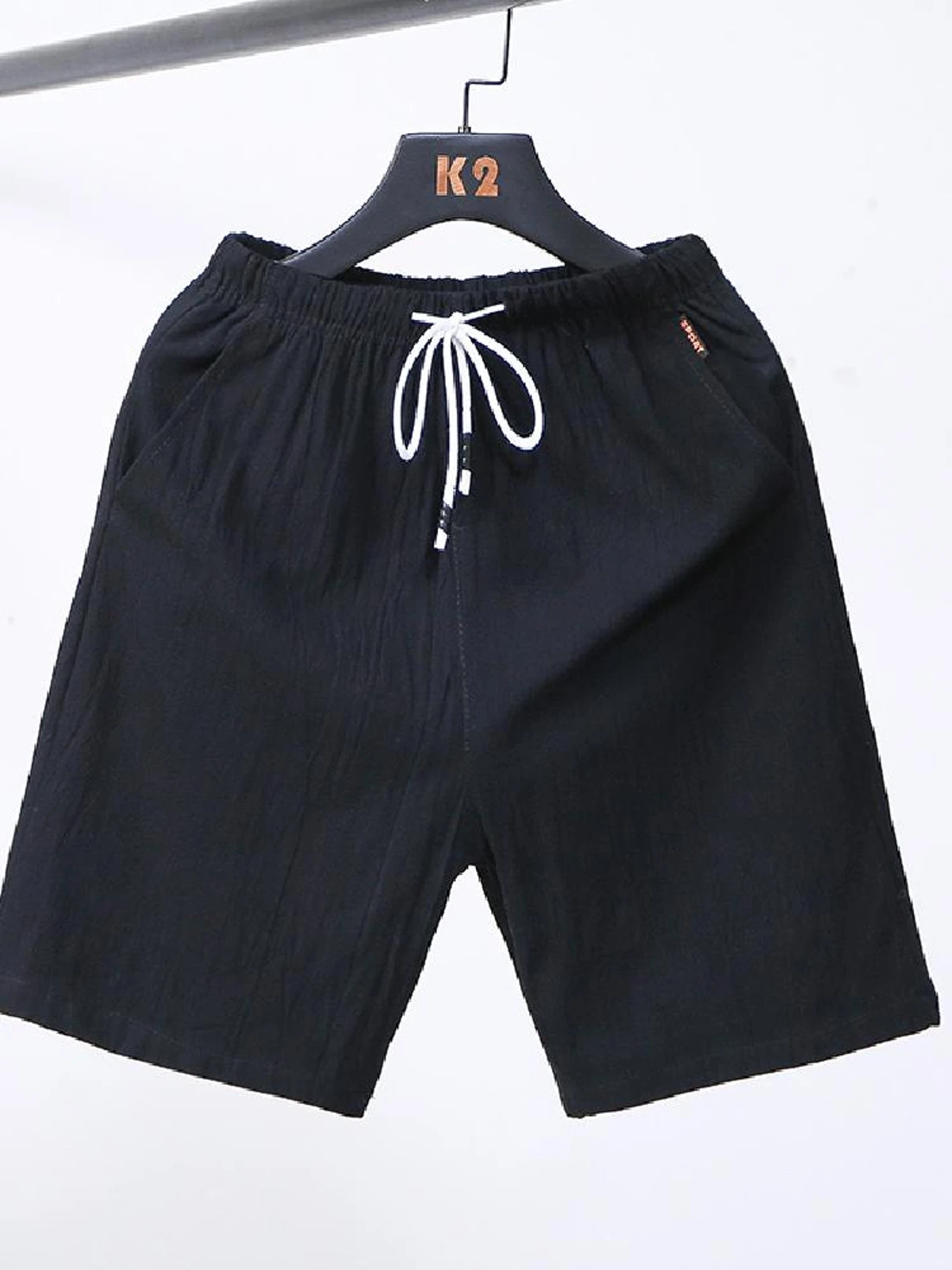 

Summer Men's Cotton Linen Casual orts Five-Quarter Loose Outerwear Beach Pants Youth Trendy Straight Leg Pure Color mid Waist