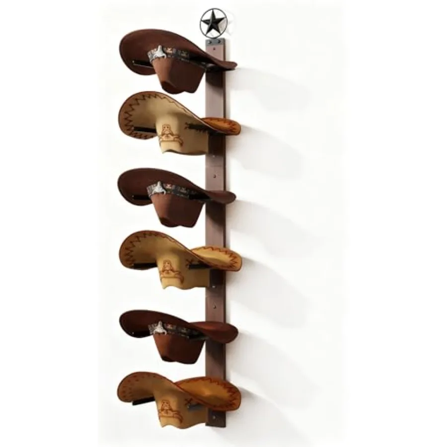 

Cowboy Hat Rack for Wall 3-Piece Western Hat Holder Rustic Wooden and Metal Wall Mounted Cowboy Hat Organizer Holds up to 6 Hat