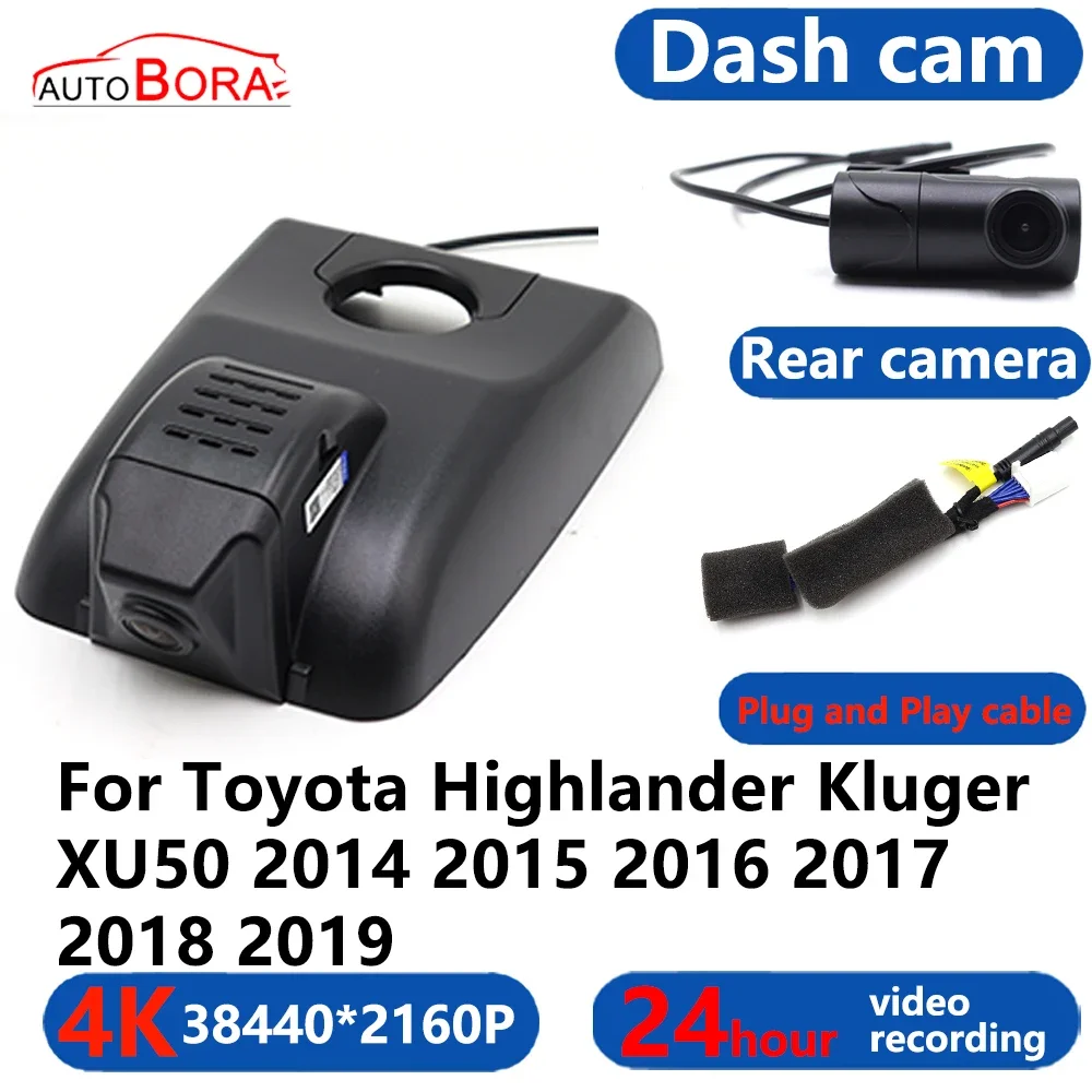 AutoBora 4K Wifi 3840*2160 Car DVR Dash Cam Camera 24H Video for Toyota Highlander Kluger XU50 2014 2015 2016 2017 2018 2019