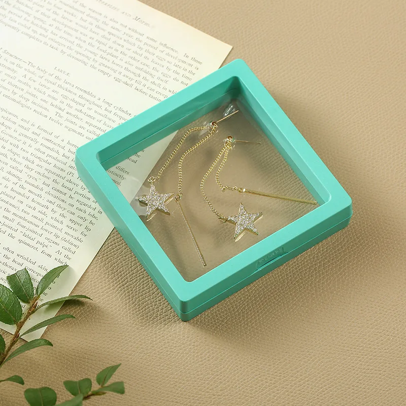 PE 3D Floating Display Case Stands  Transparent Square Holder Pendant Necklace Bracelet Ring Coin Jewelry Pin Storage Box