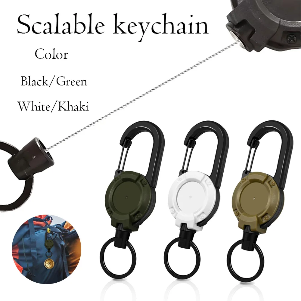 1Pcs Einziehbare Heavy Duty Pull Reel Karabiner Schlüssel Ketten Starke Stahl Draht Seil Schnallen Outdoor Einfach Ziehen Schlüsselbund Werkzeug