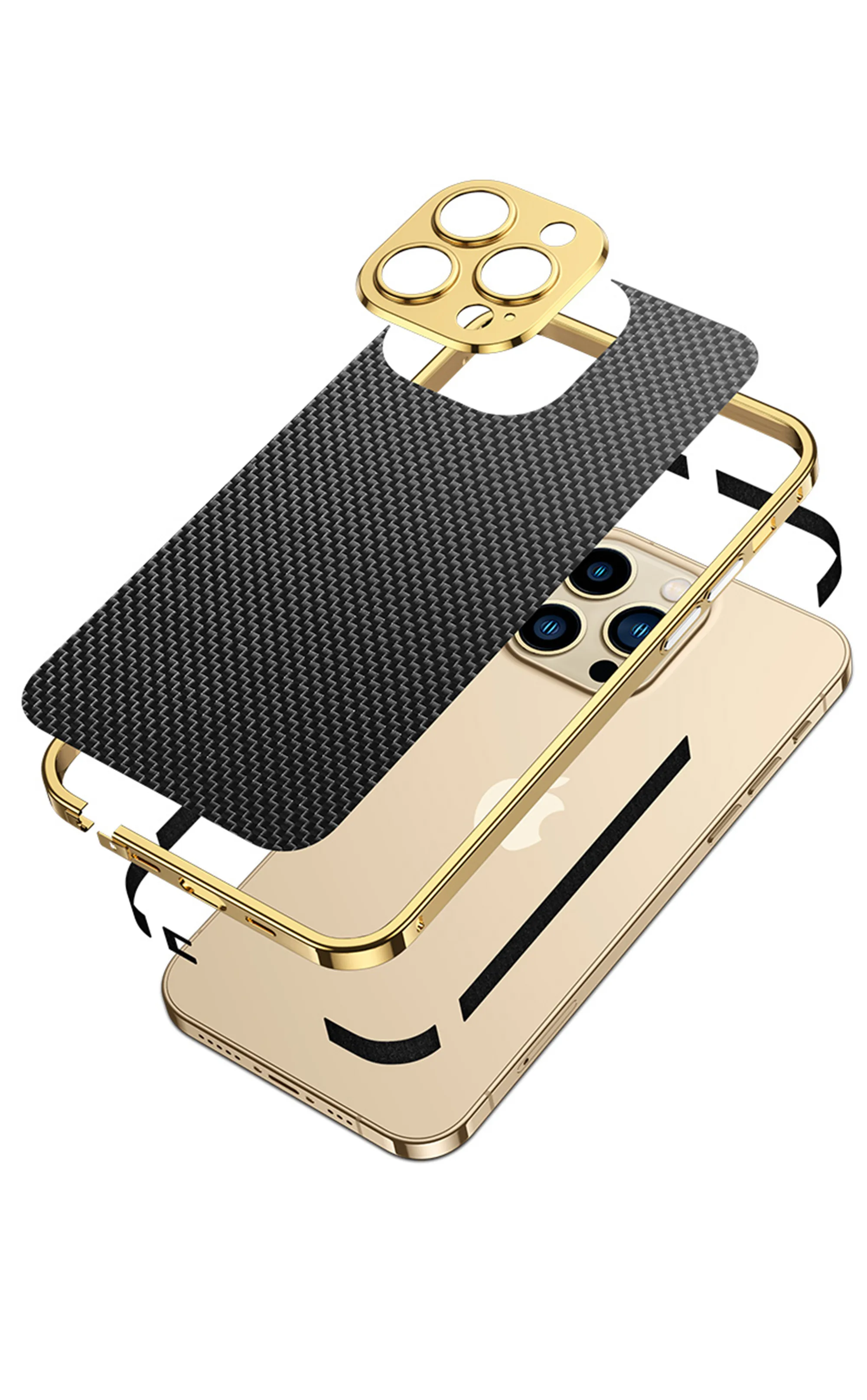 Luxury Metal Frame Phone Case Anti-scratch Carbon Fiber Backplane Sticker Camera Lens Protector for iPhone 12 13 Series