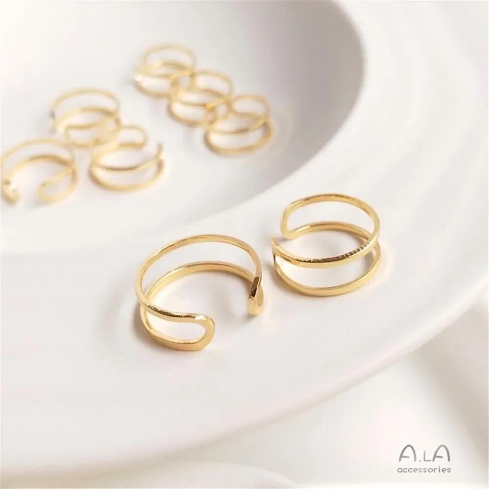 14K Gold Plating Copper wire double strand double thread ring clip bead winding bottom double ring handmade DIY accessories