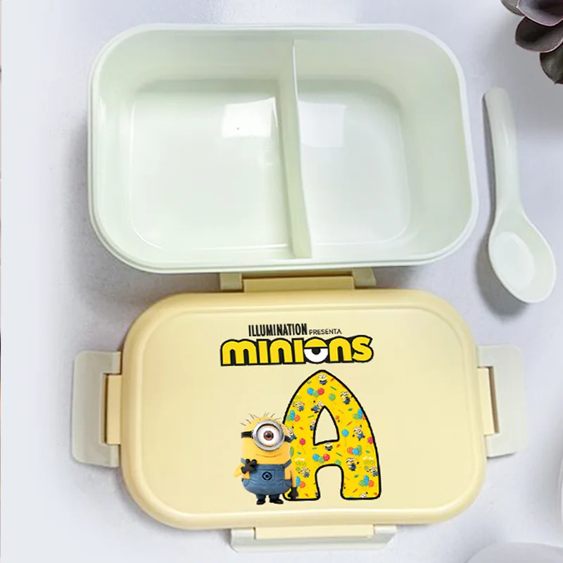 

Minionses Bento Box Kawaii Anime Letter A-Z Portable Plastic Rice Case Insulated School Picnic Lunch Box Office Dinner Case Gift