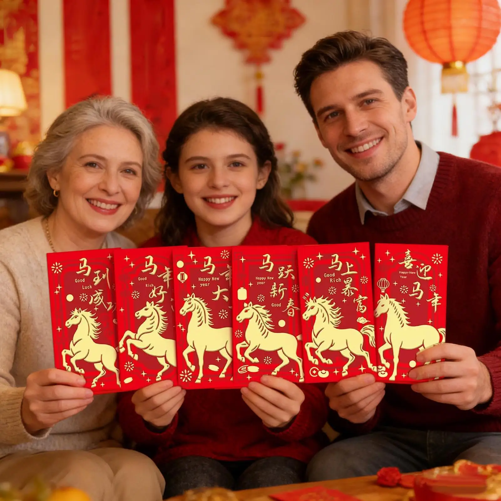 Money Envelopes For Cash 6 Pieces Cartoon New Year Packet 2026 Auspicious Symbol Horse Print Cash Envelope For Adult Family