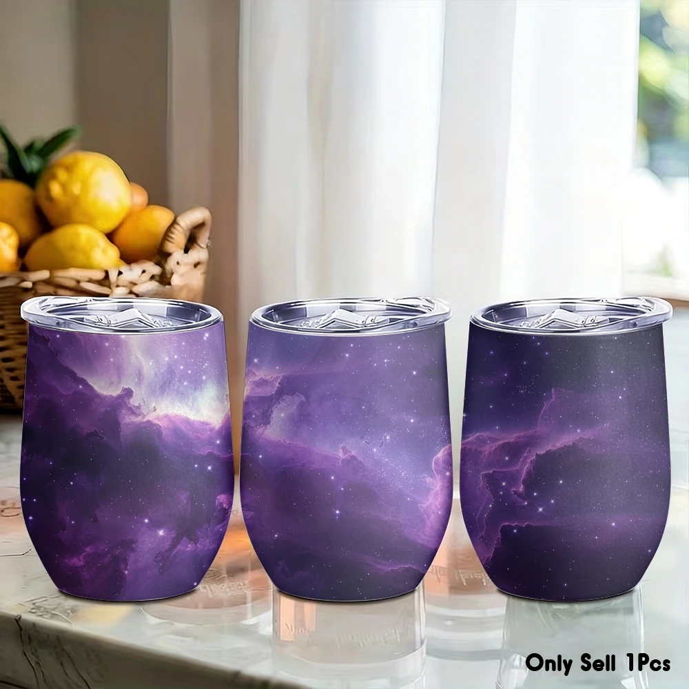 Lila Galaxy Vakuum-Thermosflaschen 12oz Isolierter Weinbecher Vakuum-Kaffeebecher Eierförmiger Thermobecher