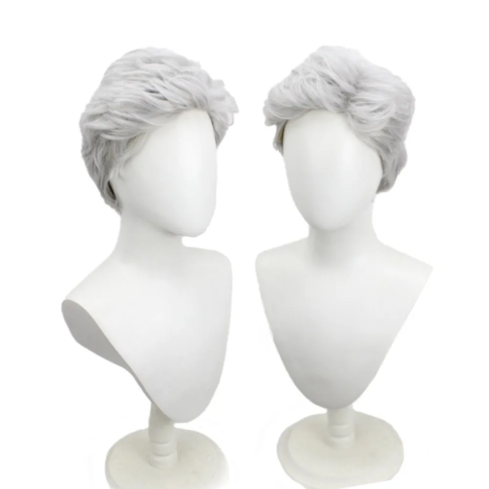 Smoker Cosplay Wig One-Piece Vice Admiral Silver Grey Slicked Hair for Men and Women