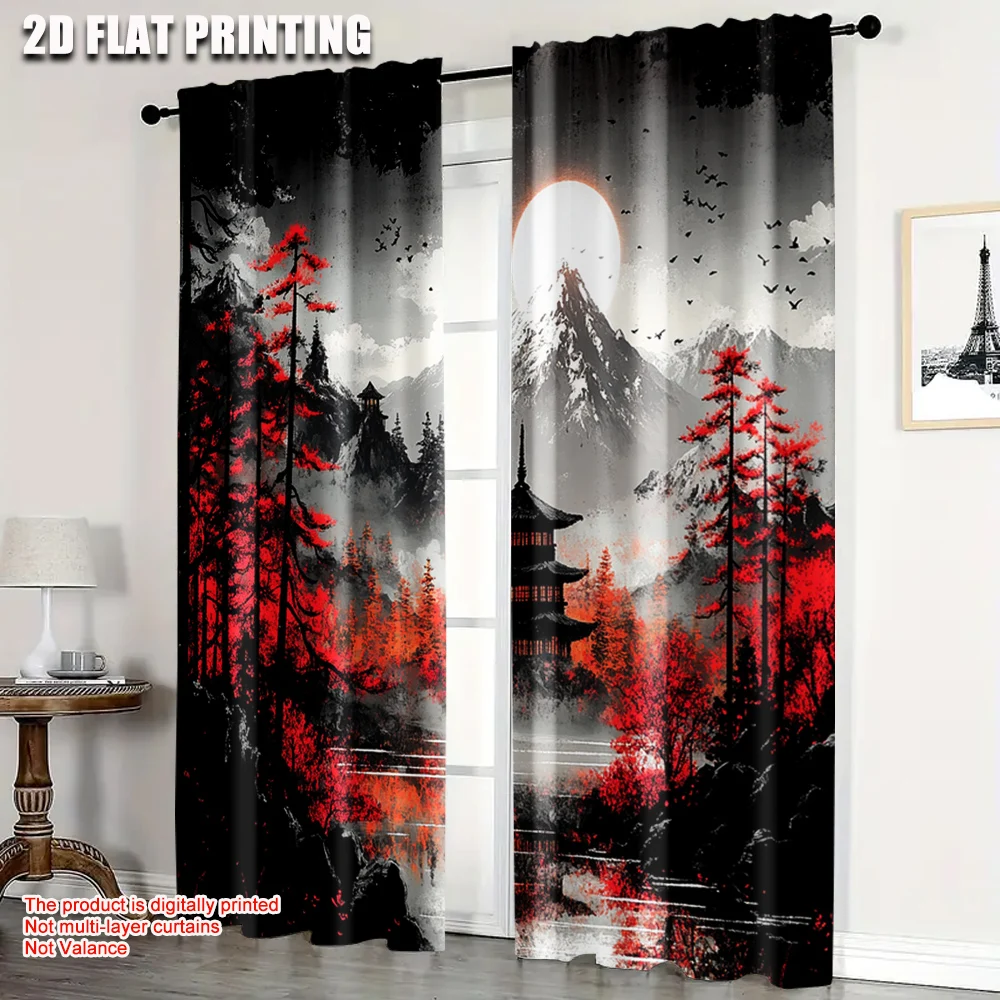2pcs, Print Curtains 2D print Landscape Durable Polyester (without rod) Decorations Inside Use for Bedroom, Living Room,