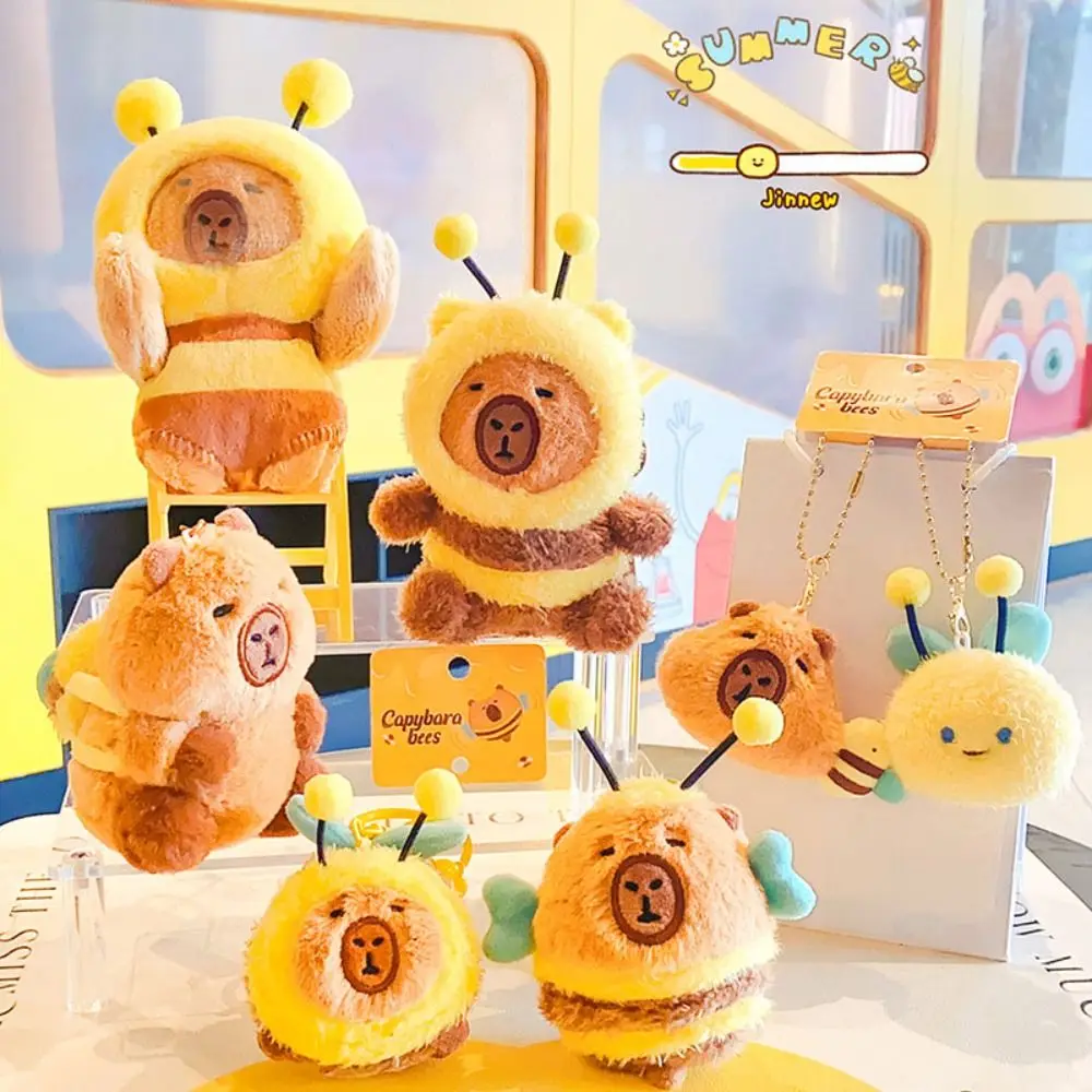 Cute Bee Capybara Keychain, Creative Cartoon Stuffed Brinquedos, Chaveiro do carro, Acessórios, Presentes