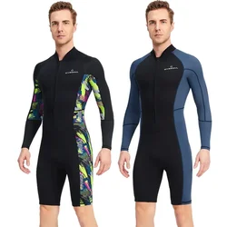 1.5mm Neoprene Shorty Mens Wetsuit UV-proof ซิปด้านหน้า Lycra แขนยาวชุดดําน้ําสําหรับดําน้ําดูปะการังใต้น้ําว่ายน้ําท่อง
