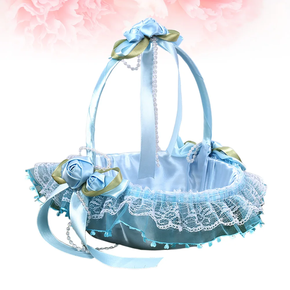 

s Wedding Flower Basket for Children Ivory White Dusty Portable Handheld Storage Basket Romantic Ceremony Decoration
