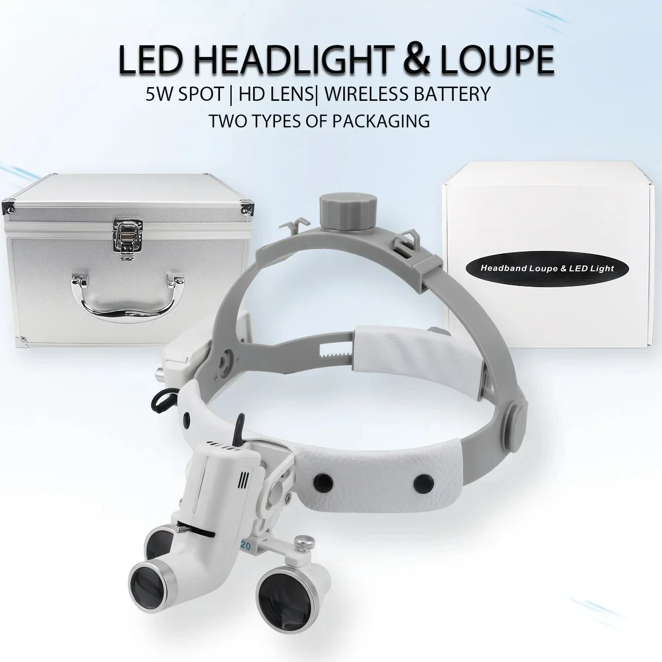 2.5X/3.5X  Surgical LED Headlight Headband Binocular Loupes 5W Ajustable Brightness Spotlight With Aluminum/Carton Box