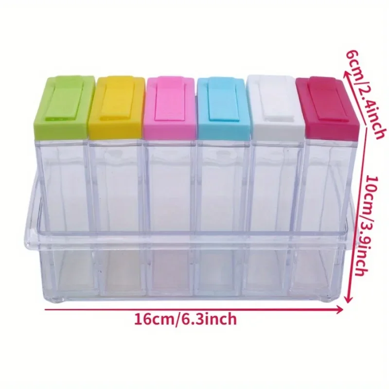 Transparent Seasoning Six Grid Seasoning Box Six Piece Set Kitchen Supplies Plastic Bottle Salt MSG Seasoning Jar Storage Box