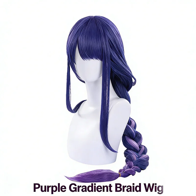 Raiden Shogun Genshin Impact Cosplay Wig 90cm Long Purple Gradient Braided Synthetic Anime Wig with Bangs Heat Resistant