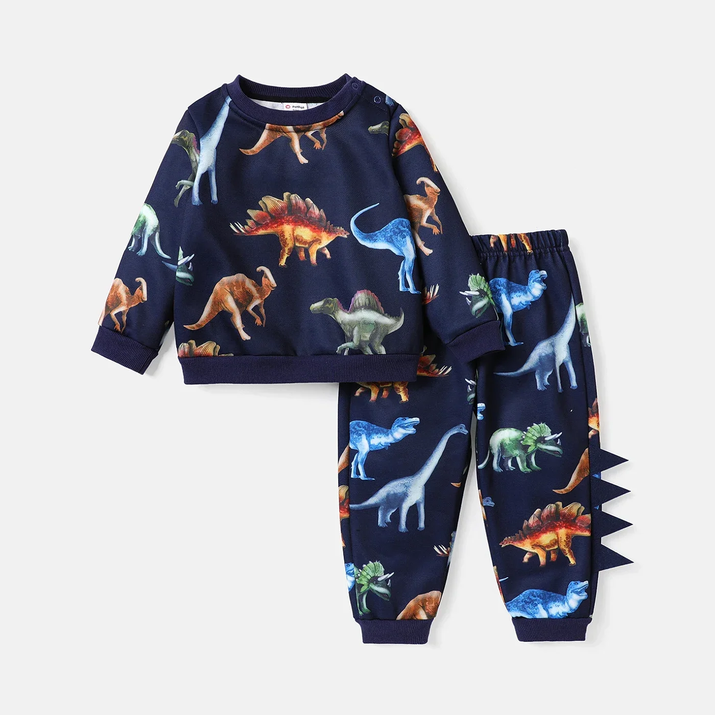 PatPat 2pcs Toddler Boy Animal Dinosaur Print Sweatshirt and Elasticized Pants set Soft and Comfortable  Perfect for Outings