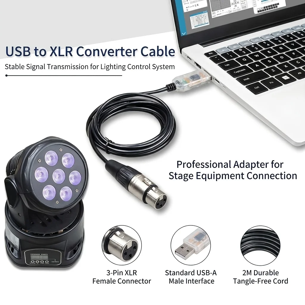 USB DMX512 Interface Cable 3 Pin XLR RS485 Converter Adapter for Stage Lighting Control, DJ Disco Light Dimmer Controller, Compa