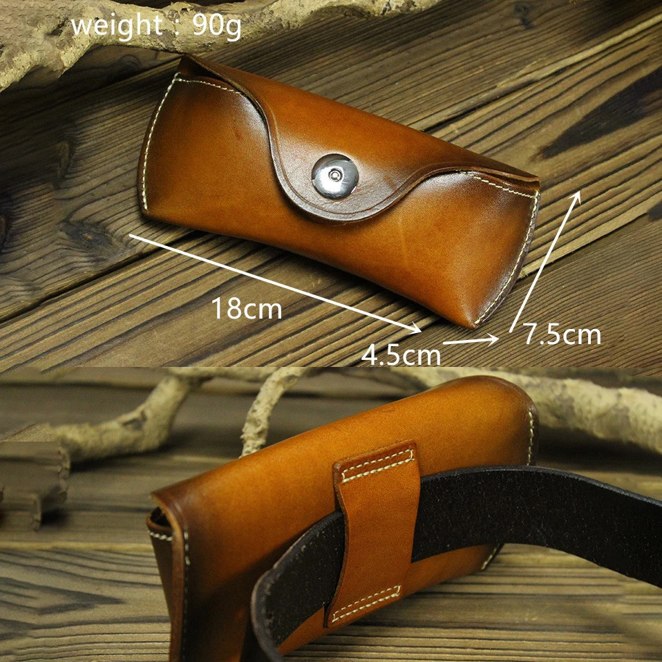 

Handmade Retro Sunglasses Box First Layer Cow Leather Glasses Waist Bag Men Vegetable Tanned Leather Magnetic Buckle Glasses Bag