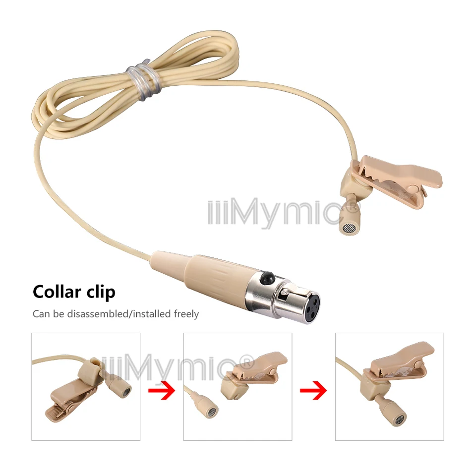 Micrófono de solapa IIIIMyMic color piel, cable grueso para transmisores de correa de AKG, Shure, Sennheiser 4