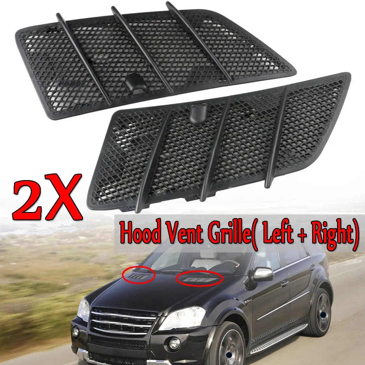 2Pcs Car Front Hood Grille Cover Air Flow Intake Hoods for W164 ML / Class