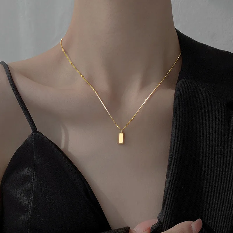 New Simple Small Golden Nugget Metal Texture Pendant Necklace for Women Fashionable Daily Accessory Party Jewelry Birthday Gifts