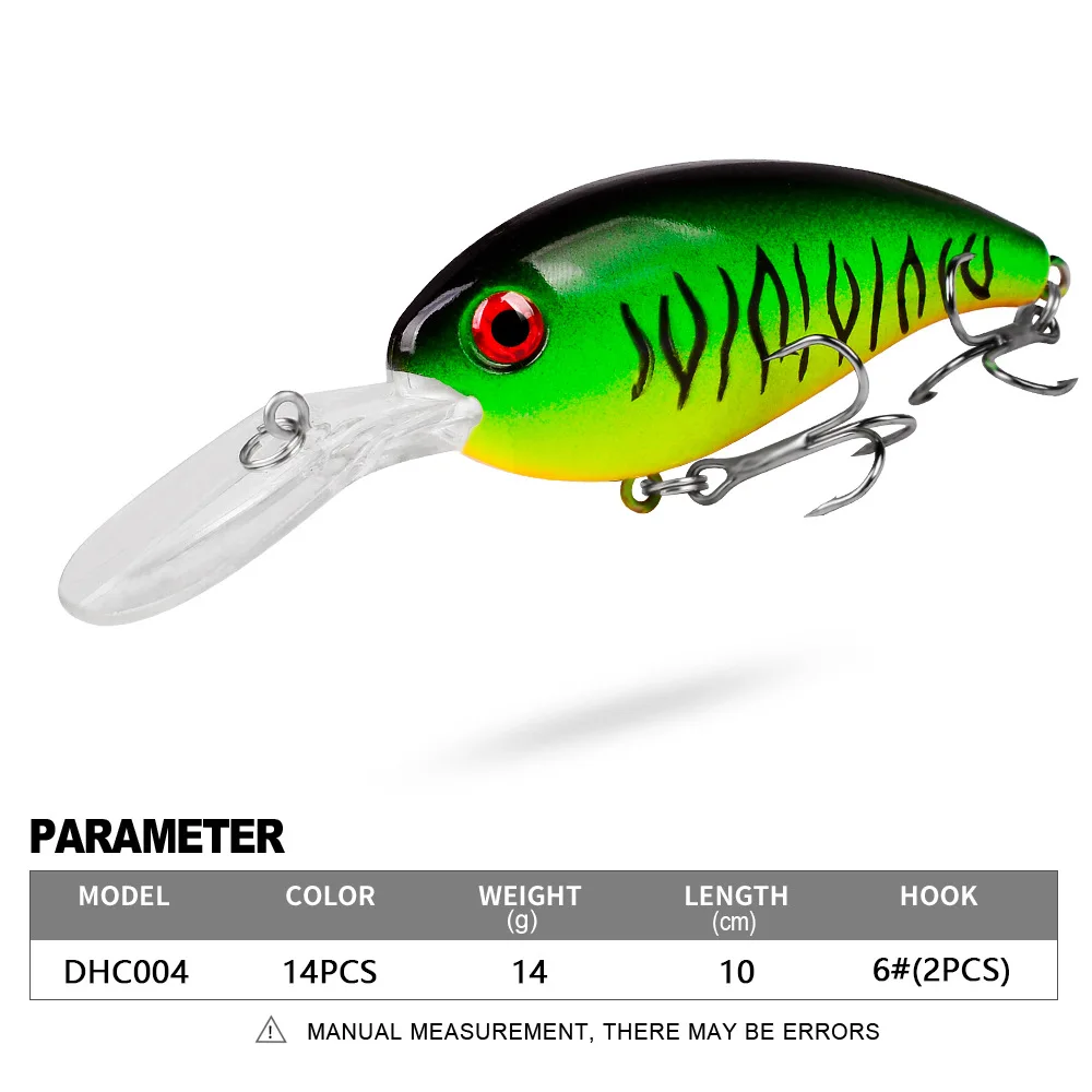 

PROBEROS Lot 1pcs Fishing Lure 14g 10cm Hard Artificial Crankbait Lure 14 Color Minnow Fishing Bait Popper 6# Treble hook dhc004