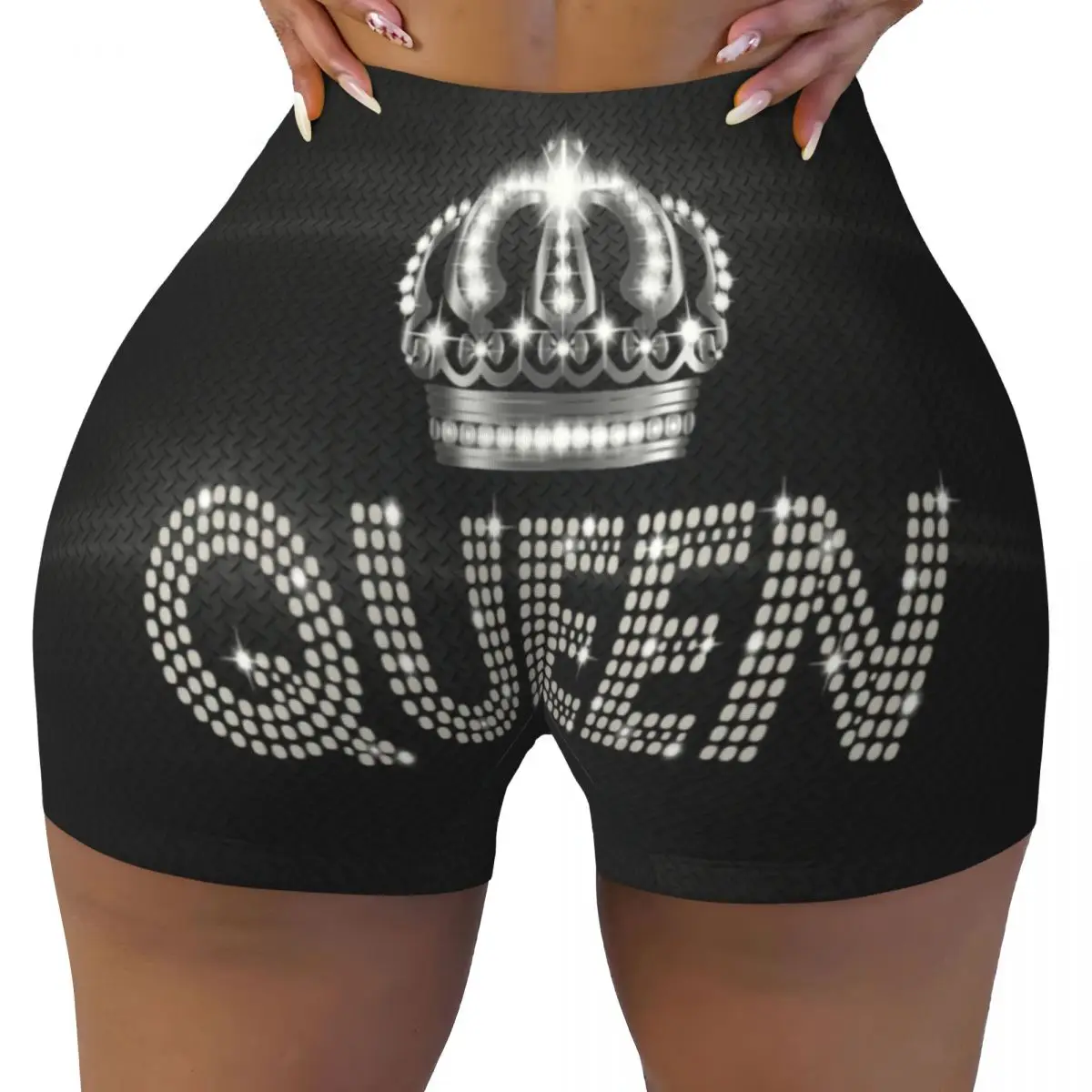 

Custom Queen Rhinestone Workout Shorts for Women Bling Diamond Gym Volleyball Running Yoga Shorts