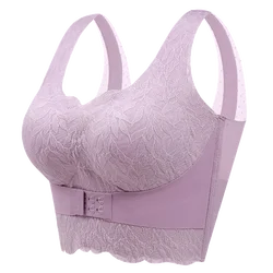 Rimsless Bra Beauty Back Chest Pads Tank Tops Women's Full Coverage Wire Free Non-Foam Bra M-6XL Solid Color Lace Bralette Daily