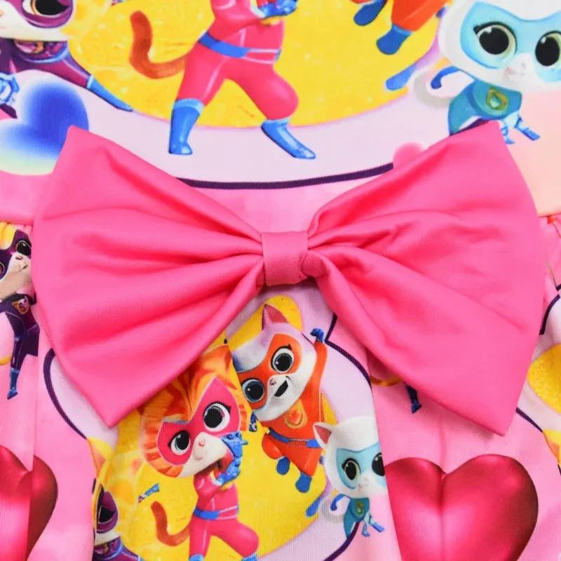 Детское летнее платье супергероя SuperKitties, милое платье принцессы с бантом для маленьких девочек, платья для дня рождения с головным убором