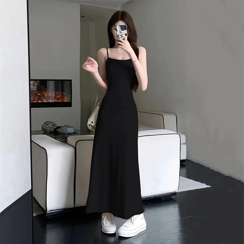 

Y2k Red Sleeveless Dress Women Summer Korean Fashion Style Side Slit Irregular Mid Calf Sexy Sheath Solid Elegant Chic 2023