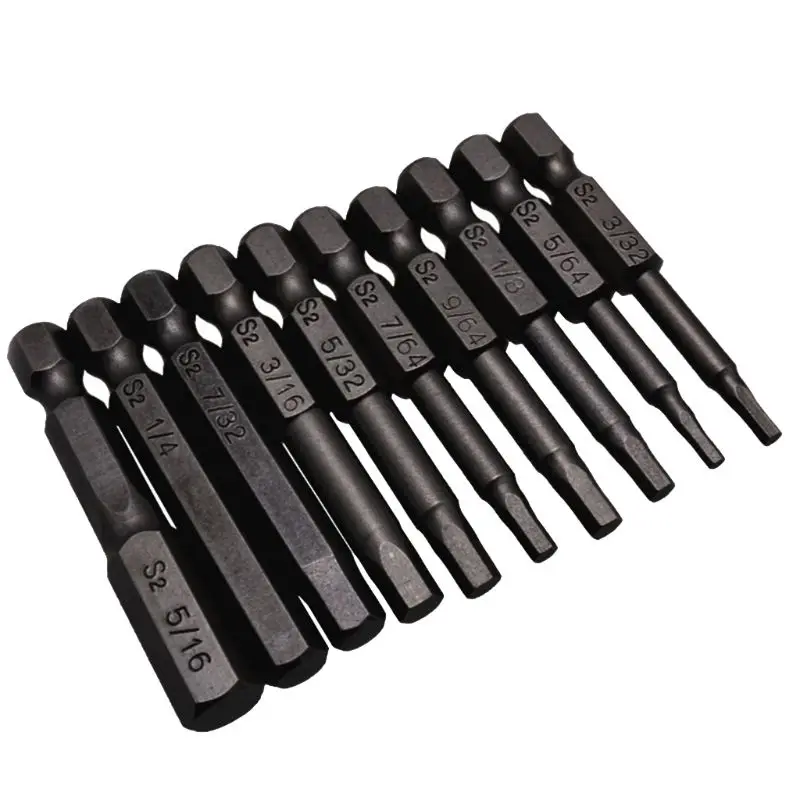 10ชิ้นสีดำแม่เหล็กหกเหลี่ยมไขควงบิตS2เหล็ก1/4นิ้วHex S HankสกรูDropship
