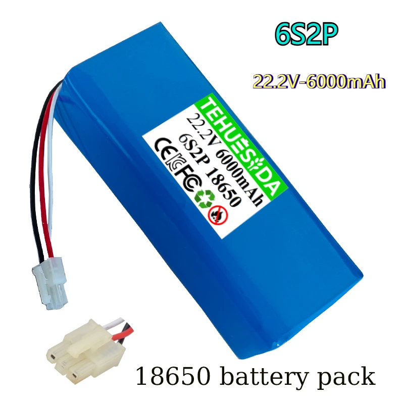 

22.2V 6000mAh 18650 6S2P Li-ion Battery Pack - 18650 Rechargeable Battery for DIY/RC Drone/Robot - BMS Protection