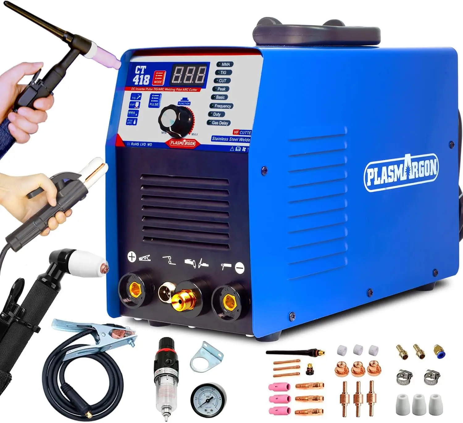 PLASMARGON Plasma Cutter Welder,CT418 220V 3-IN-1 40A CUT/180A Pulse TIG/160A Stick,IGBT Inverter LED Display,Fit DIY/Beginner