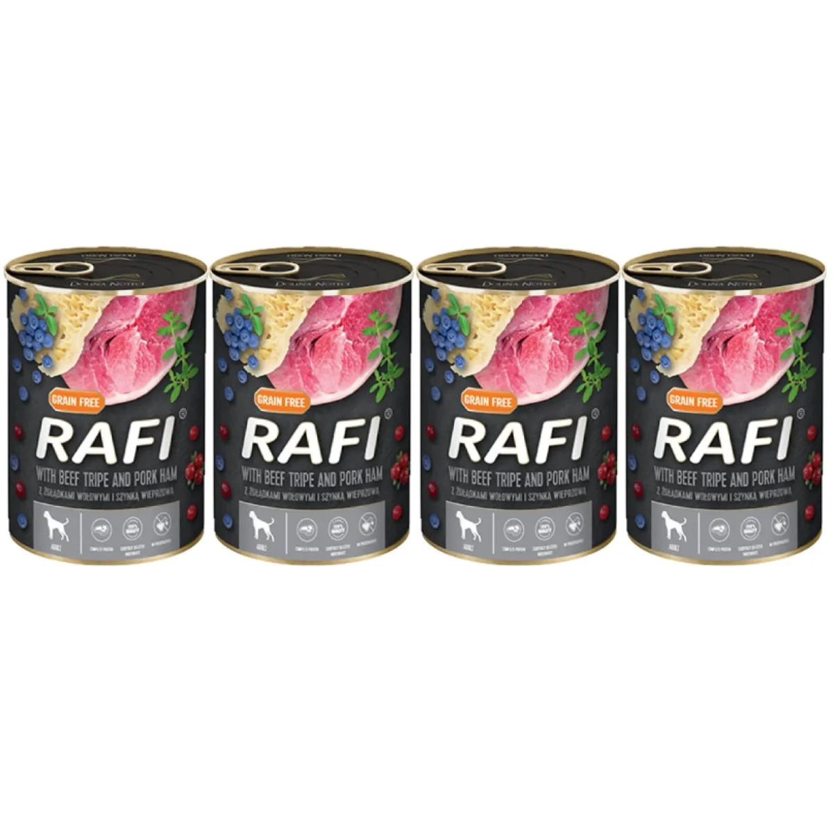 4x RAFF WITH HAM AND BEEF STORES, BLOOD AND CRANBERRIES-KARMA FOR A DOG 400G