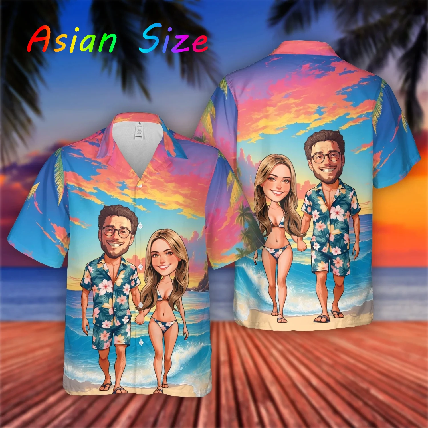 

2026 Гавайские рубашки на заказ, унисекс, с 3D принтом, персонализированные мужские пляжные рубашки с забавным лицом, рубашка для пары с короткими рукавами и лацканами Camisa