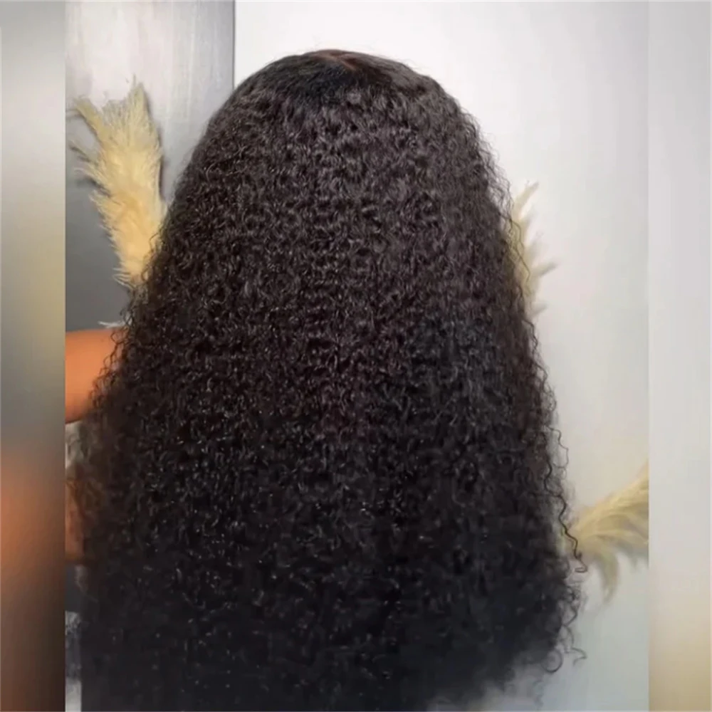 Perruque Lace Front Wig sans colle bouclée crépue noire naturelle pour femme, cheveux de bébé préplumés, long, densité 180, degré de chaleur, 26 po, 03/3