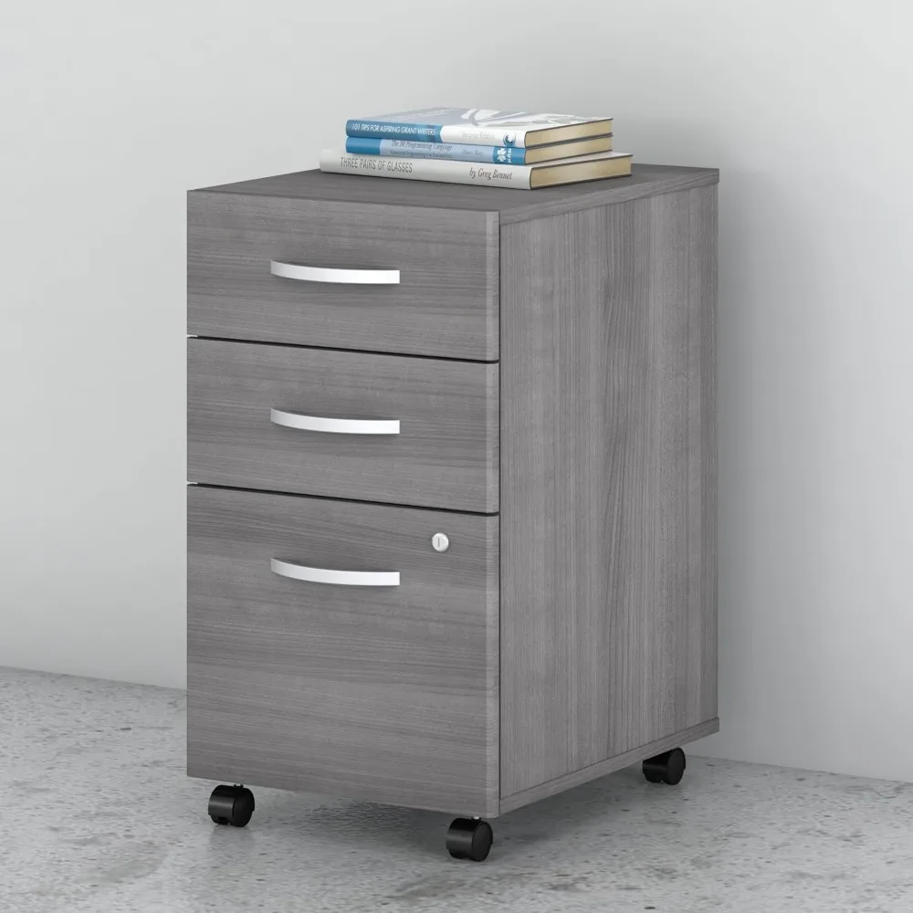 Furniture Studio C 3 Drawer Mobile File Cabinet in Platinum Gray - Assembled, Rolling Document Storage for  Professional Office