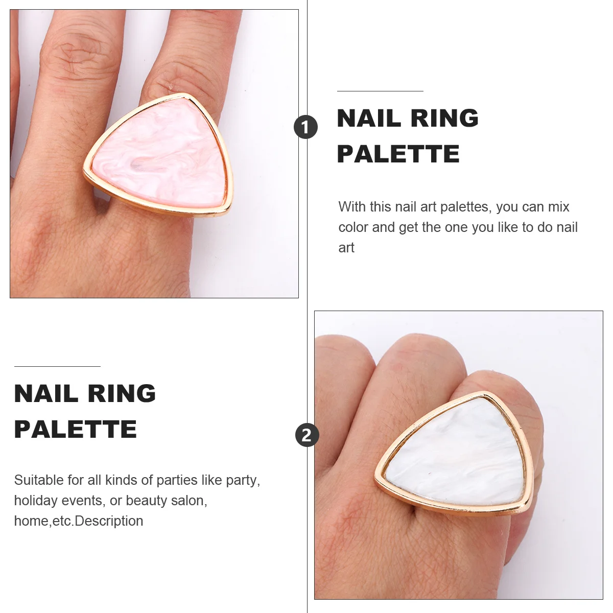 

2pcs Nail Art Palettes Mini Finger Ring Plate For Mixing Colors Portable Color Palette Ideal For Party Holiday Salon Home Use